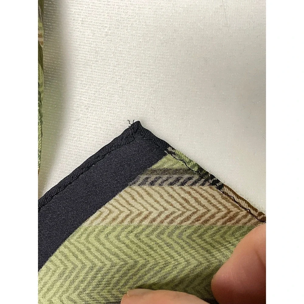 Echo Silk Scarf Green Tan Black Chevron Herringbone Striped Rectangular Wrap‎